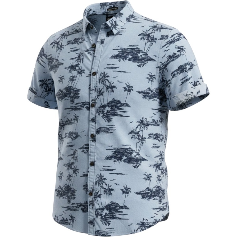 Superdry Oxford Shirt Mens Large Blue Palm Tree Print Short Sleeve M40011QO